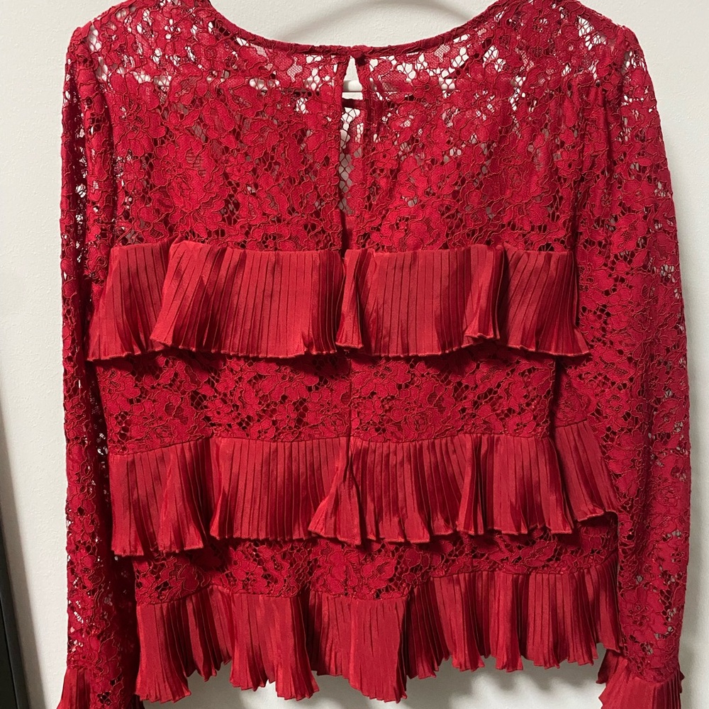 Elegant Red Lace Ruffle Top - Picture 2 of 3